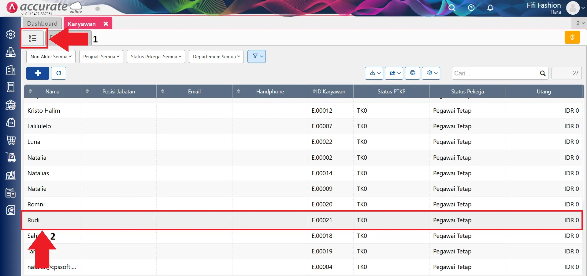 Pilih menu Daftar Karyawan.